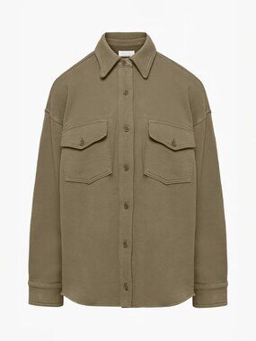 Aritzia Busy Shirt Jacket Shacket Organic Cotton French Terry Olive Green